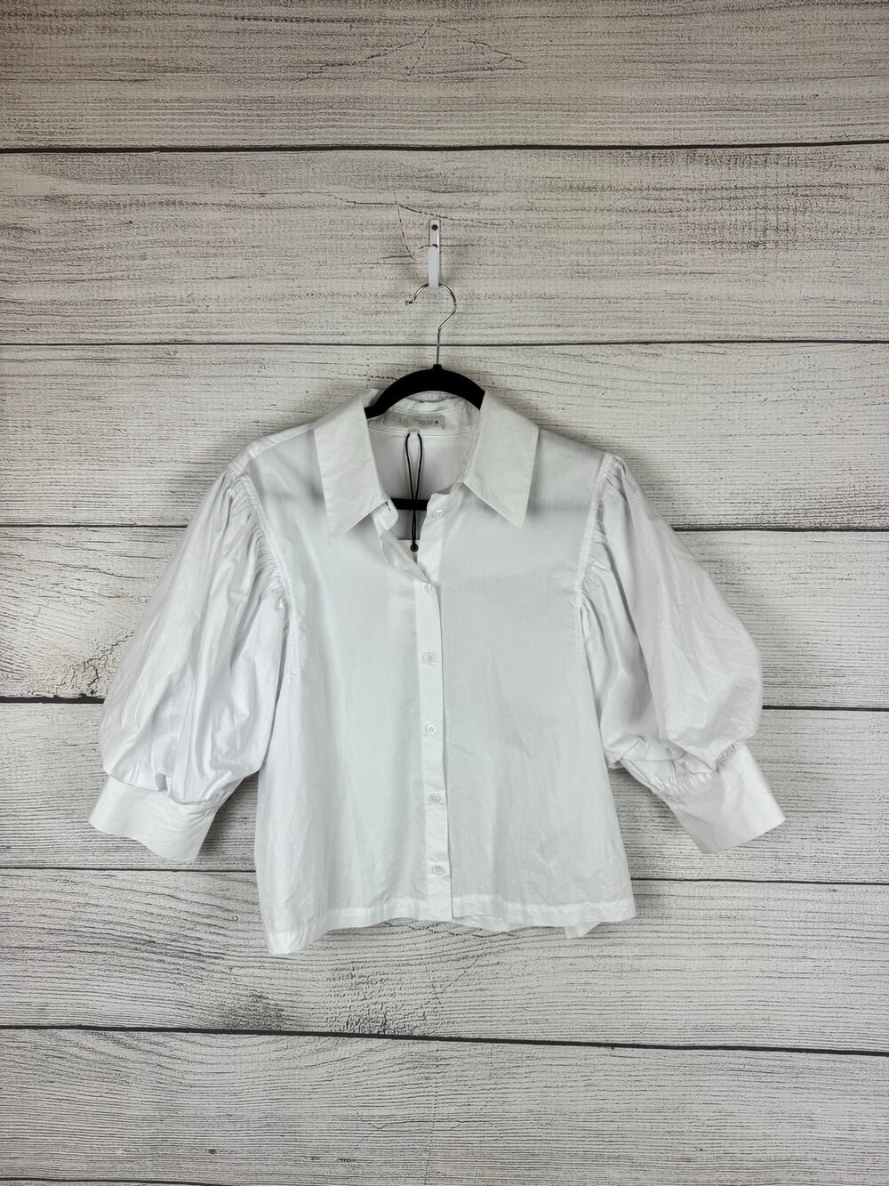 Zara Women's White Puff Sleeve Button Up Blouse Size Medium